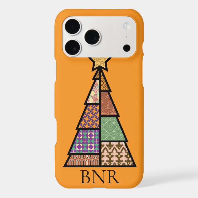 Quilt Christmas Tree with Monogram iPhone Case (Back)