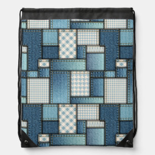 Quilt Denim Swatches Drawstring Backpack