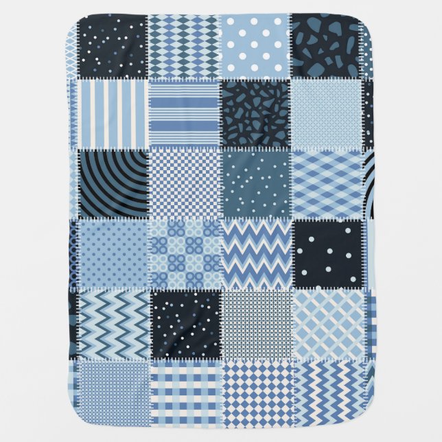 Quilt design, geometric patchwork, blue tones. baby blanket (Front)