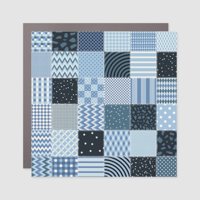Quilt design, geometric patchwork, blue tones. car magnet (Front)