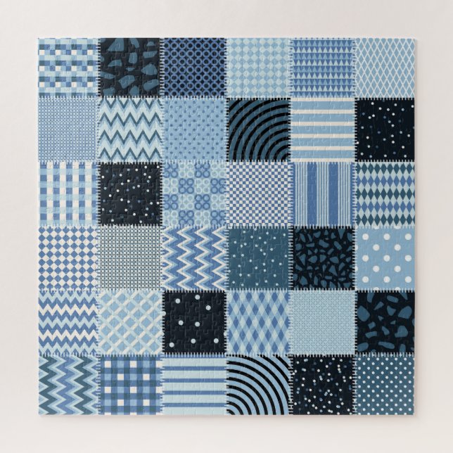 Quilt design, geometric patchwork, blue tones. jigsaw puzzle (Vertical)