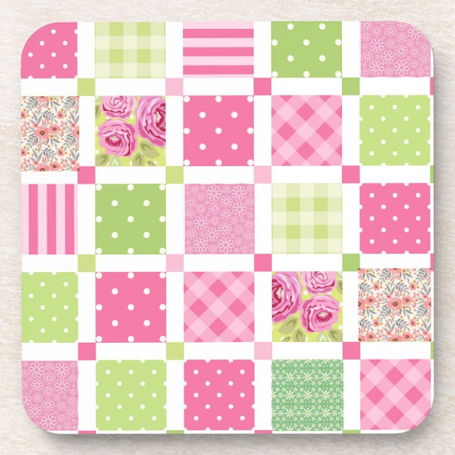 Quilt design with floral polka dot beverage coaster (Front)