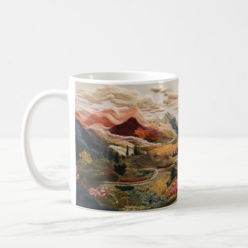 Quilt embroidery design of landscape coffee mug