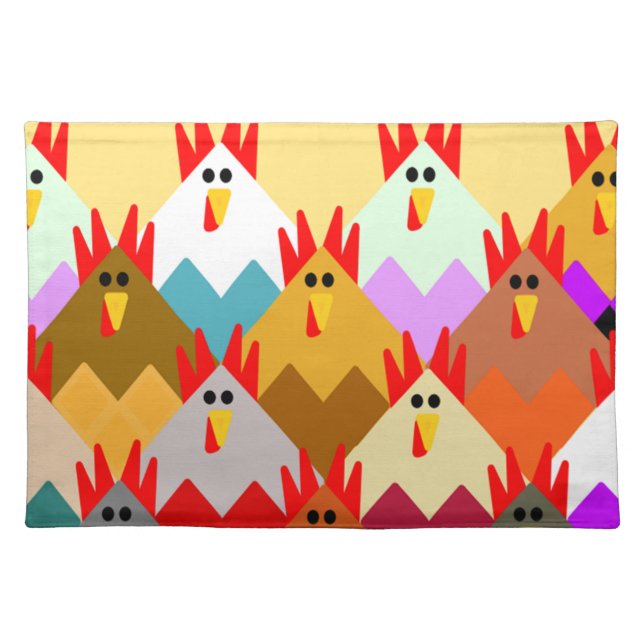 Quilt-Inspired Chickens  Cloth Placemat (Front)