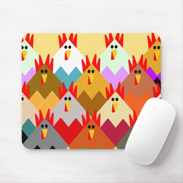 Quilt-Inspired Chickens Mouse Pad (With Mouse)