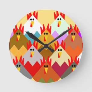 Quilt-Inspired Chickens Round Clock