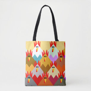 Quilt-Inspired Chickens Tote Bag