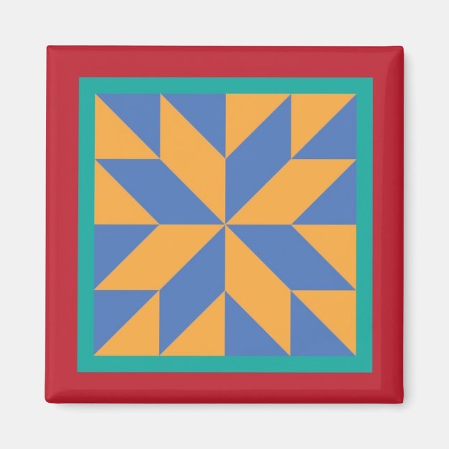 Quilt Magnet - Hunter's Star (blue/yellow) (Front)