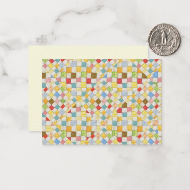 QUILT MOSAIC 3.5x2.5 Flat Card / Cream Horizontal (Front/Back In Situ)