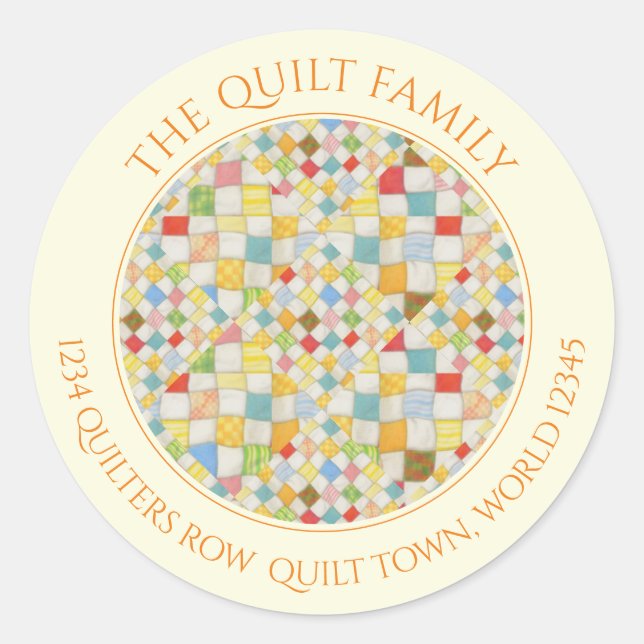 QUILT MOSAIC Large Round Address Seals / Cream (Front)