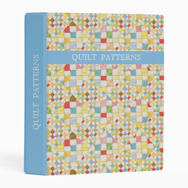 QUILT MOSAIC Mini Binder + Text / Blue (Front/Spine)