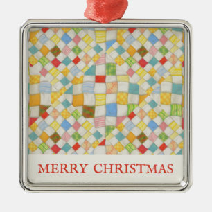 QUILT MOSAIC Premium Square Ornament + Text
