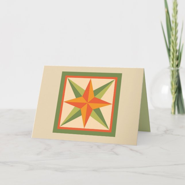 Quilt Note Card - Beveled Star (orange/green) (Front)