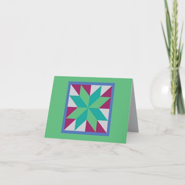 Quilt Note Card - Hunter's Star (Green) (Front)