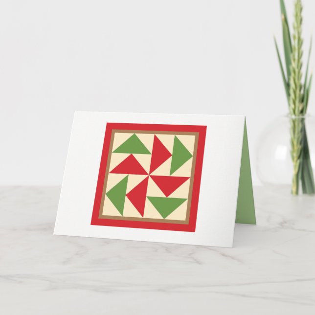 Quilt Note Cards - Dutchman's Puzzle (red/green) (Front)