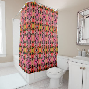 Quilt Patch Black Pink Retro Boho Shower Curtain