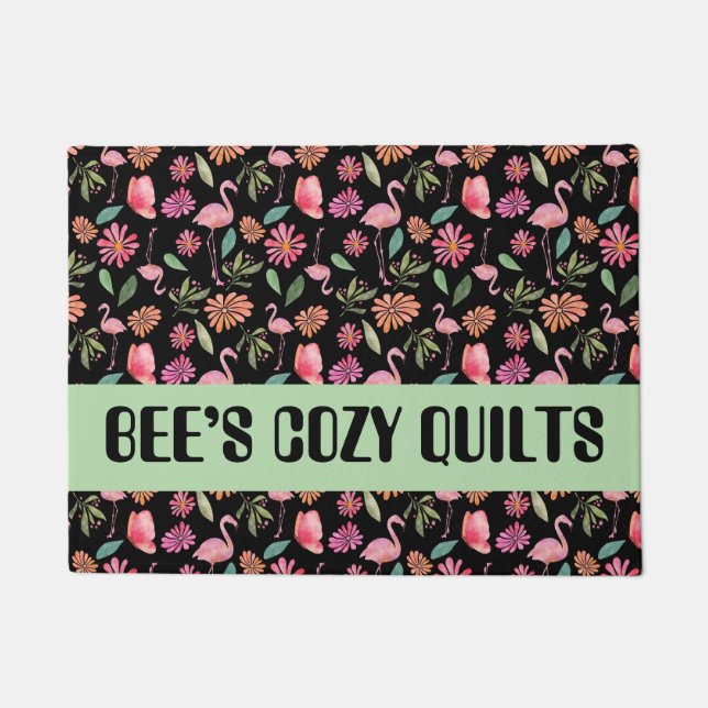 Quilt Patchwork Black Store Name doormat (Front)
