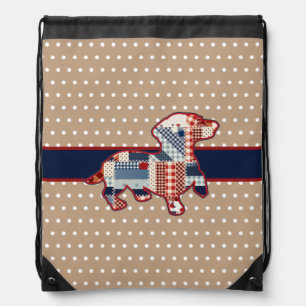 Quilt Patriotic Dachshund Drawstring Backpack
