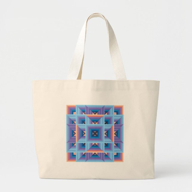 Quilt Pattern 3 in Blue and Purple Large Tote Bag (Front)