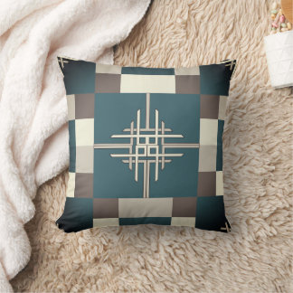 Quilt Pattern Brown and Gray Throw Pillow