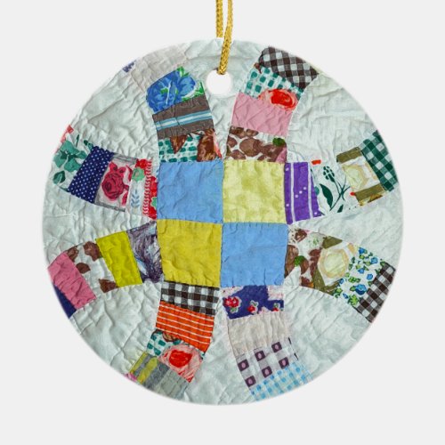 Quilt pattern ceramic ornament