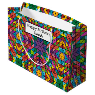 Quilt Pattern Happy Birthday Personalize Name Large Gift Bag