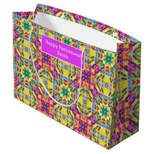 Quilt Pattern Happy Retirement Custom Text Large Gift Bag
