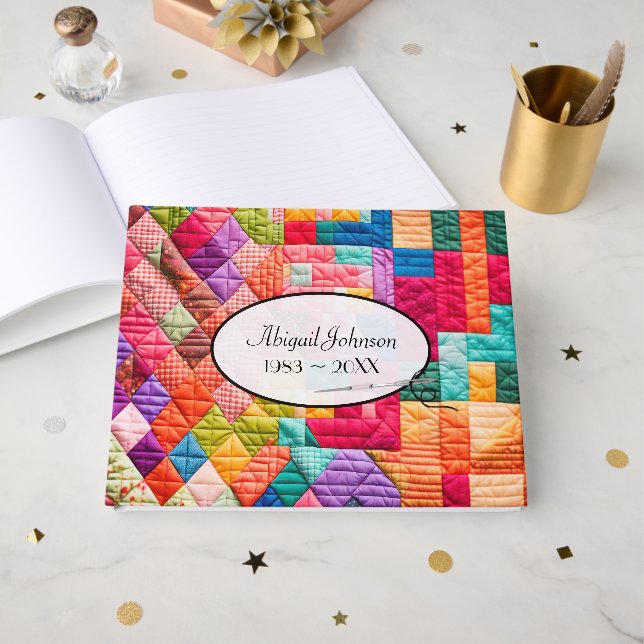 Quilt Pattern With Needle Memorial Service Guest Book (Front Open)