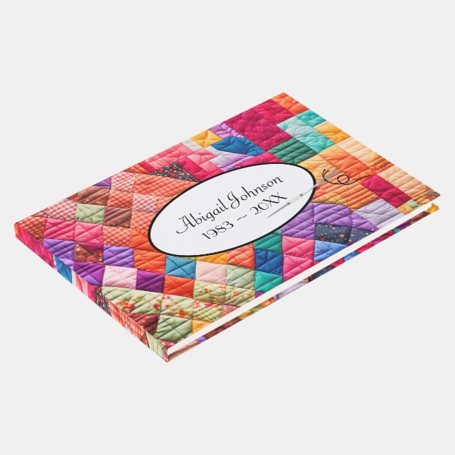 Quilt Pattern With Needle Memorial Service Guest Book (Corner)