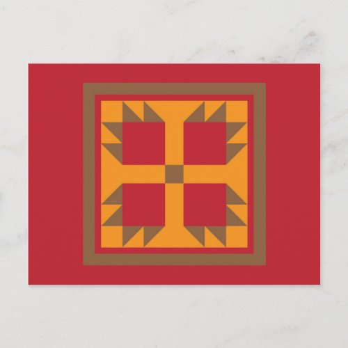 Quilt Postcard _ Bear Paw Block gold red brown