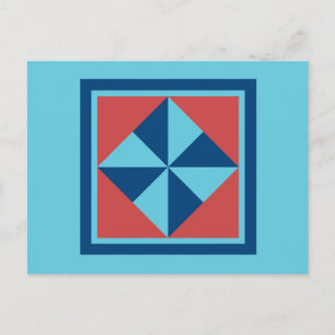 Quilt Postcard - Pinwheel (navy/red)