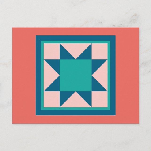 Quilt Postcards - Sawtooth Star (teal/salmon) (Front)