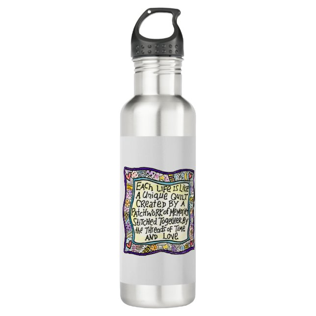 Quilt Quote design on a water bottle (Front)