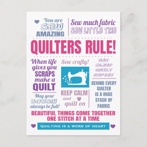 Quilt Quote Quilters Rule Postcard