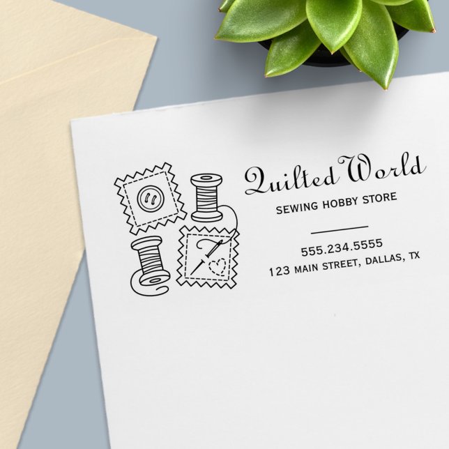 Quilt Sewing Craft Hobby Business Store Address Self-inking Stamp (Creator Uploaded)