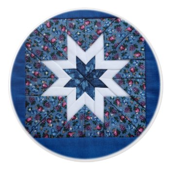 Quilt Star Blue Ceramic Knob by alicing at Zazzle