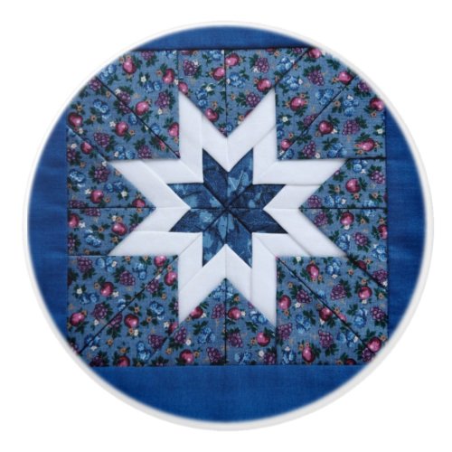 Quilt star blue ceramic knob