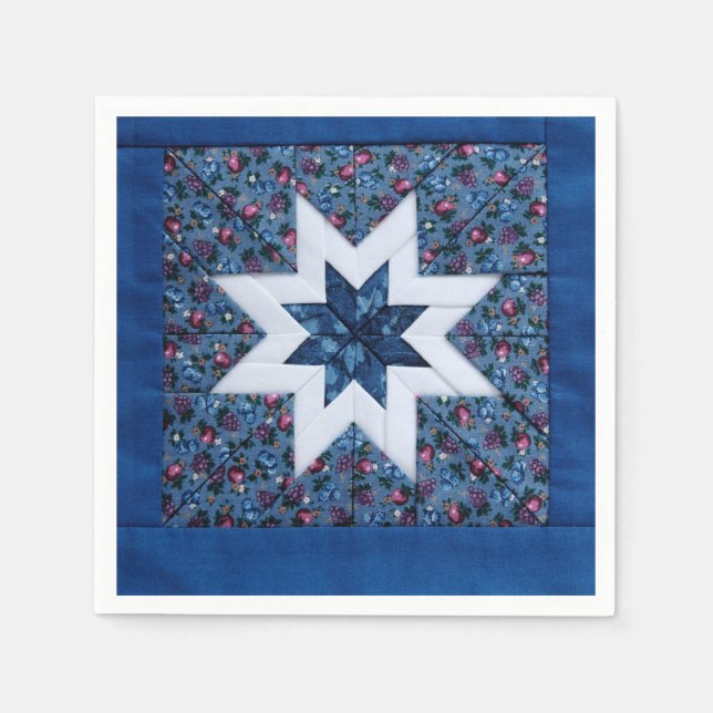 Quilt star blue paper napkins (Front)