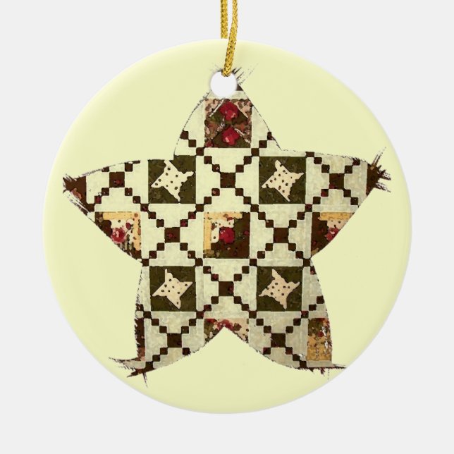 Quilt Star Ceramic Ornament (Front)