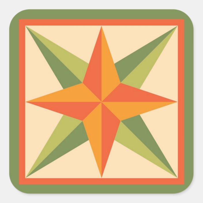 Quilt Stickers - Beveled Star (orange/green) | Zazzle.com