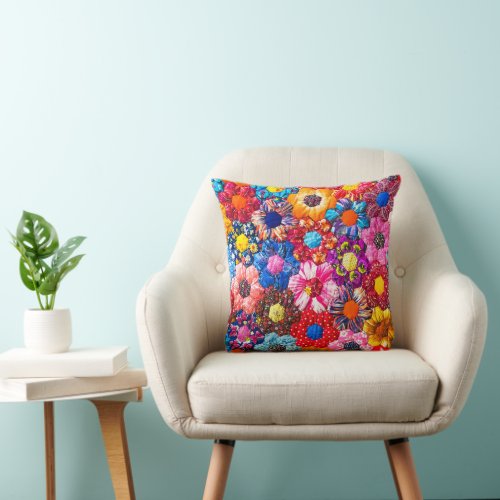 Quilt style flowers throw pillow