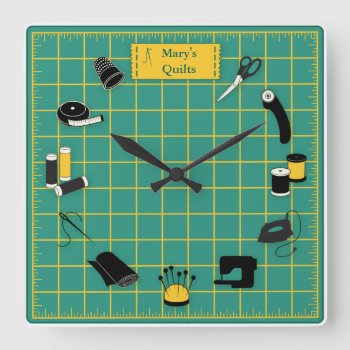 Quilt Time Customize The Label Square Wall Clock by pomegranate_gallery at Zazzle