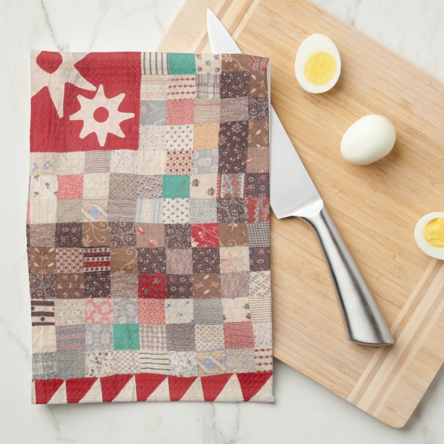 Quilt with center stars kitchen towel (Quarter Fold)