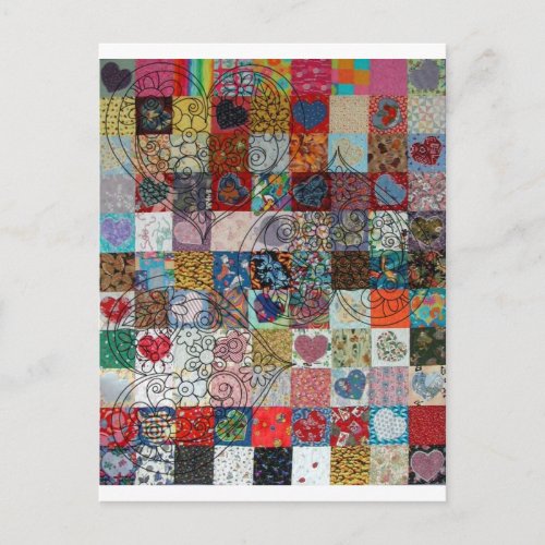 quilt with hearts postcard