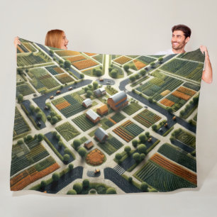 Quilted Abstract Aerial Farm Landscape Fleece Blanket