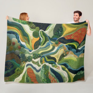 Quilted Abstract Design Aerial Topography Fleece Blanket
