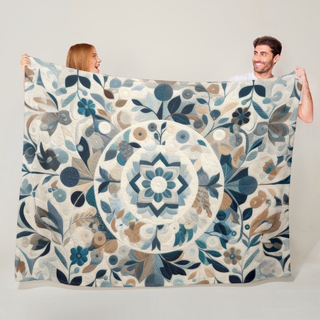 Quilted Abstract Design Fleece Blanket (In Situ)