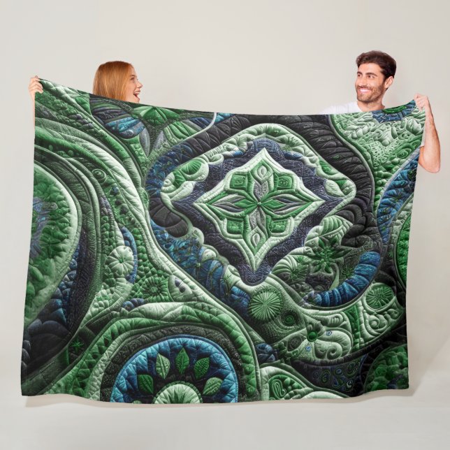 Quilted Abstract Design Fleece Blanket (In Situ)