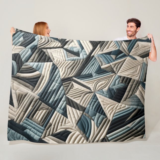 Quilted Abstract Design Fleece Blanket (In Situ)