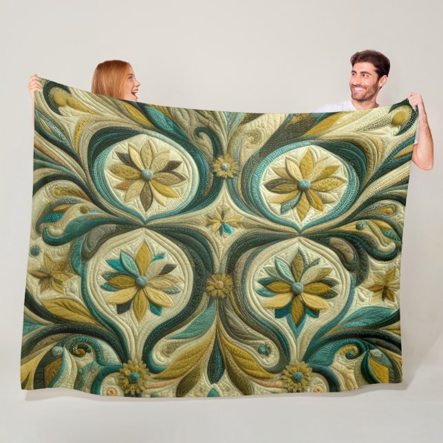 Quilted Abstract Design Fleece Blanket (In Situ)